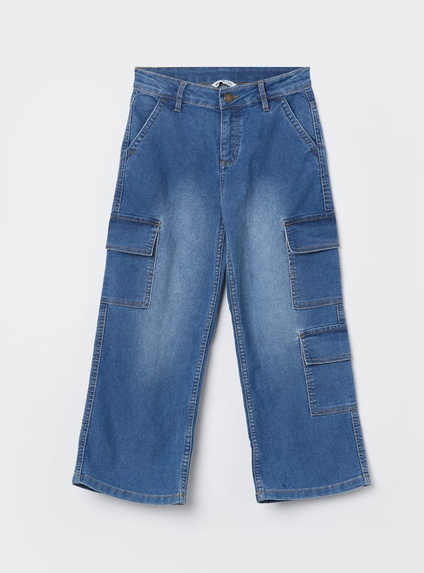 FAME FOREVER Girls Washed Cargo Jeans