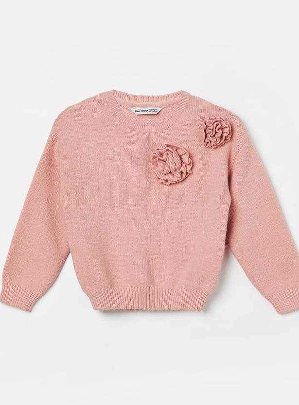 FAME FOREVER Girls Floral Applique Sweater