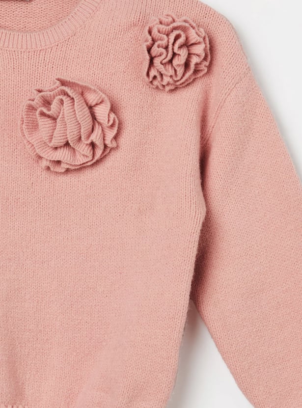 FAME FOREVER Girls Floral Applique Sweater