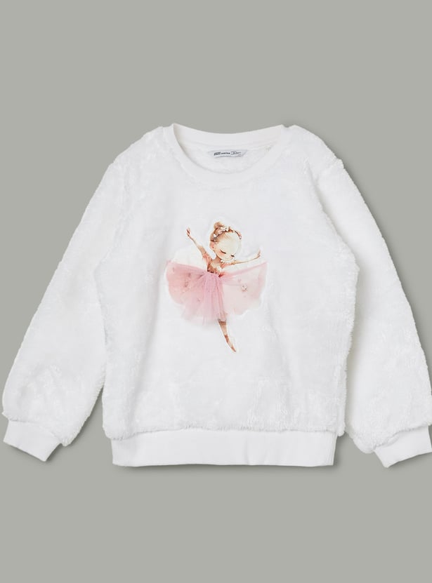 FAME FOREVER Girls Applique Fuzzy Sweatshirt
