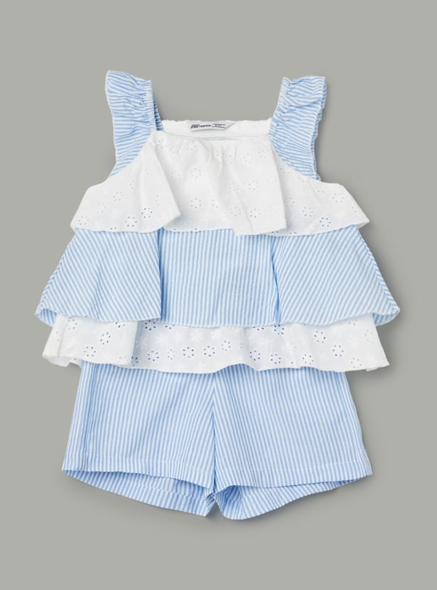 FAME FOREVER Girls Schiffli Layered Top with Shorts