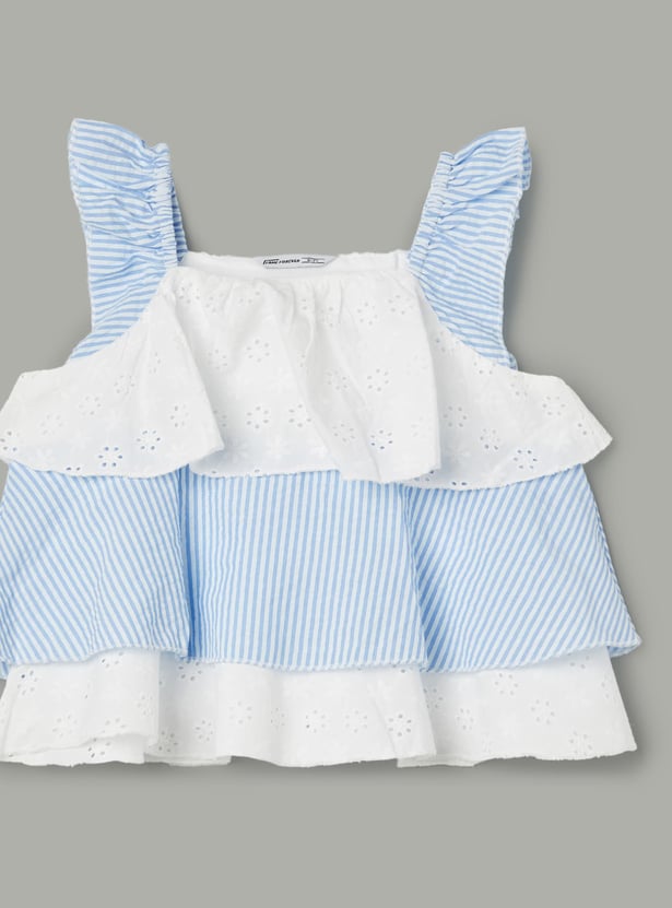 FAME FOREVER Girls Schiffli Layered Top with Shorts