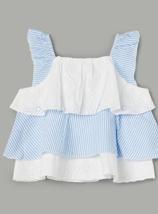 FAME FOREVER Girls Schiffli Layered Top with Shorts