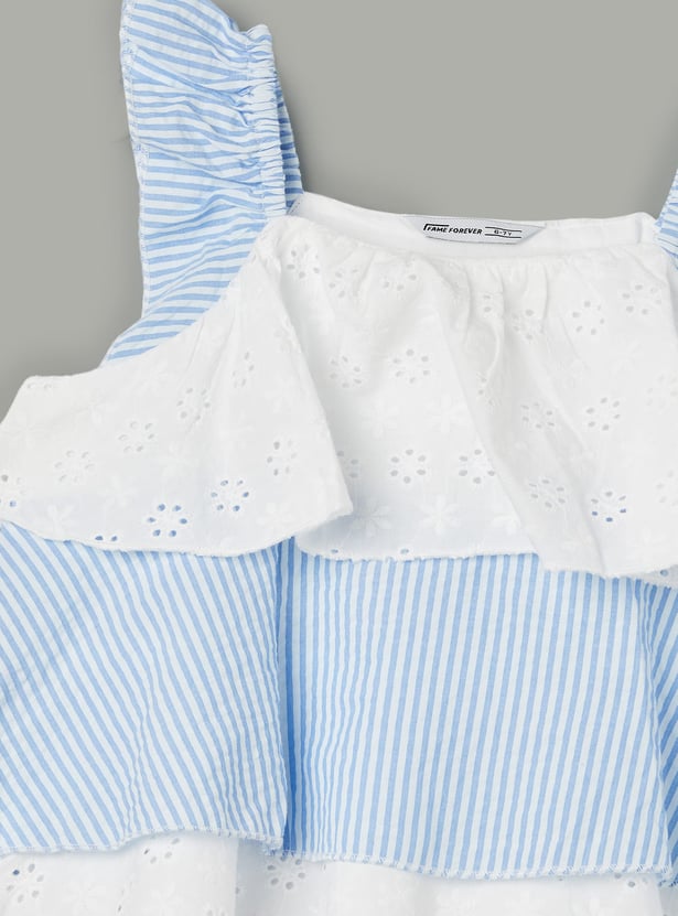 FAME FOREVER Girls Schiffli Layered Top with Shorts