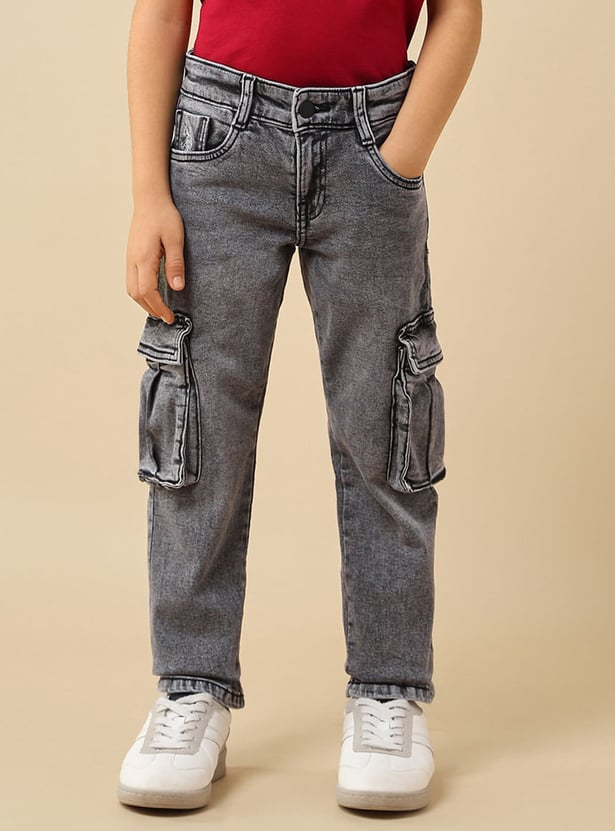 US POLO ASSN KIDS Boys Washed Comfort Fit Cargo Jeans