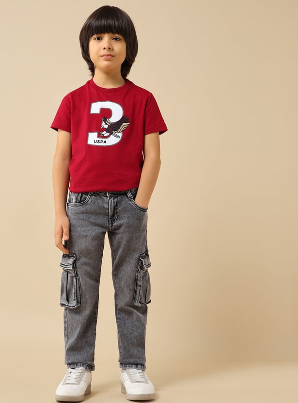 US POLO ASSN KIDS Boys Washed Comfort Fit Cargo Jeans