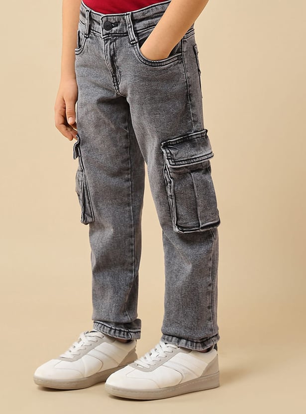 US POLO ASSN KIDS Boys Washed Comfort Fit Cargo Jeans