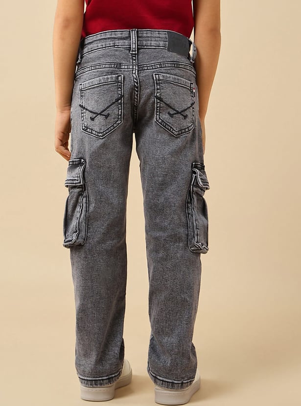 US POLO ASSN KIDS Boys Washed Comfort Fit Cargo Jeans