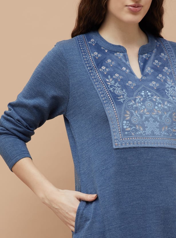 MELANGE Printed Winter Straight Kurta