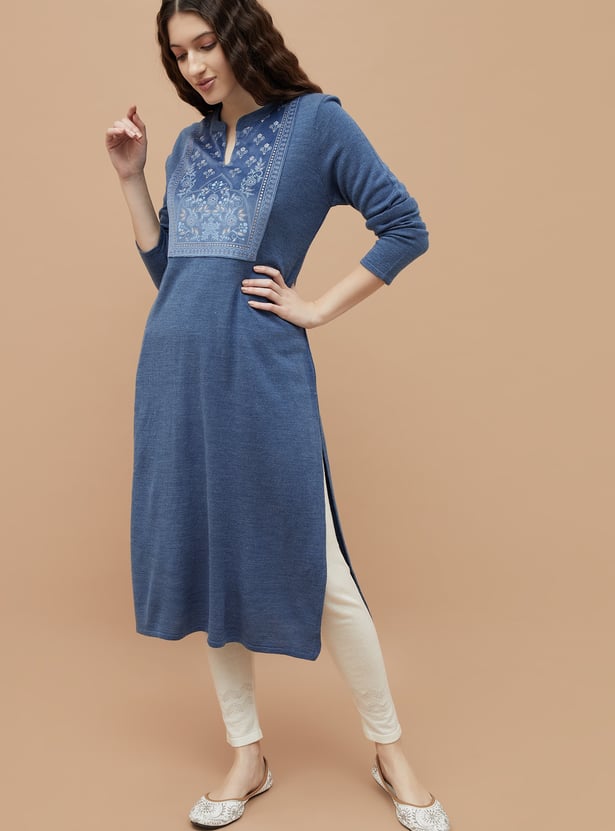 MELANGE Printed Winter Straight Kurta