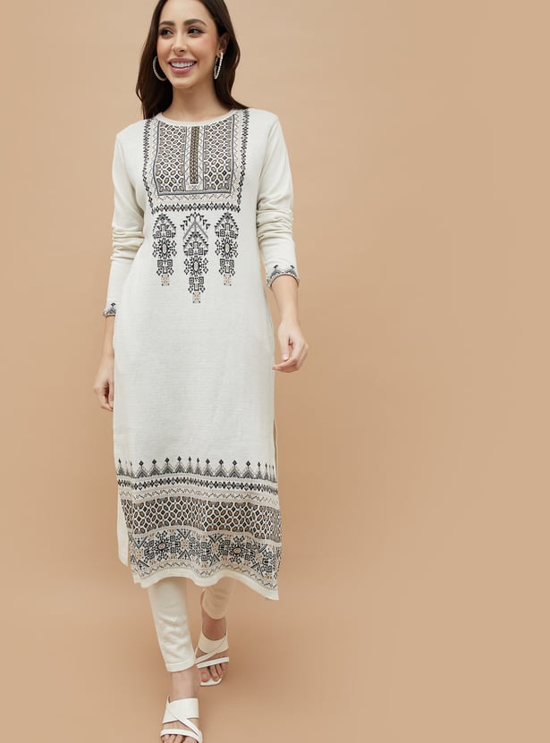 MELANGE Ethnic Motif Straight Winter Kurta