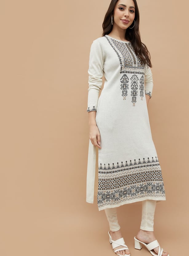 MELANGE Ethnic Motif Straight Winter Kurta