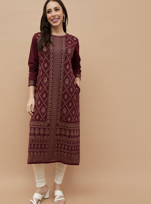 MELANGE Ethnic Motif Straight Winter Kurta