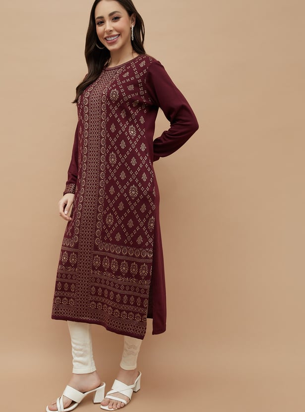 MELANGE Ethnic Motif Straight Winter Kurta