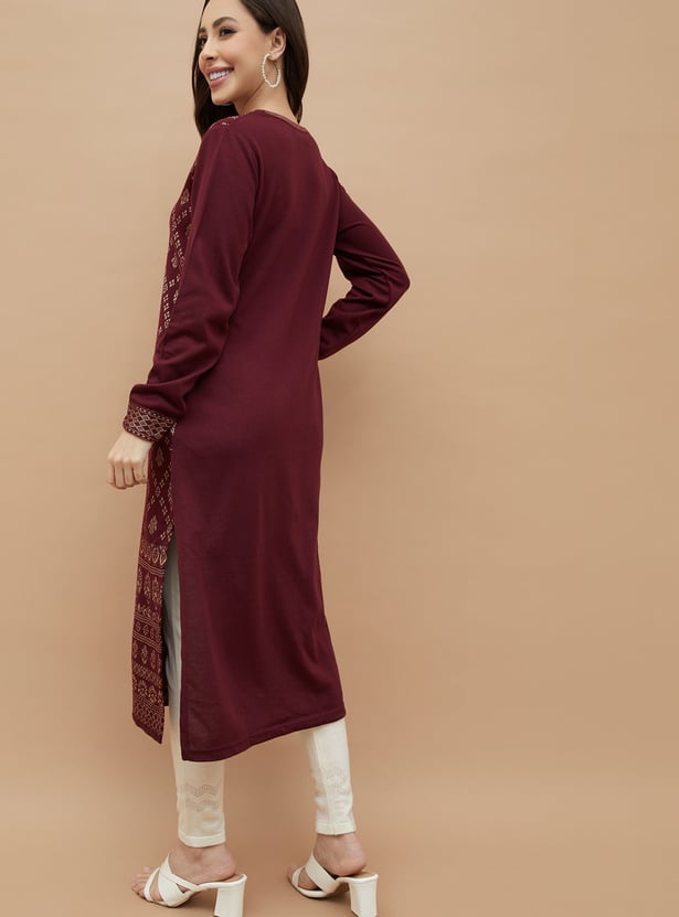 MELANGE Ethnic Motif Straight Winter Kurta