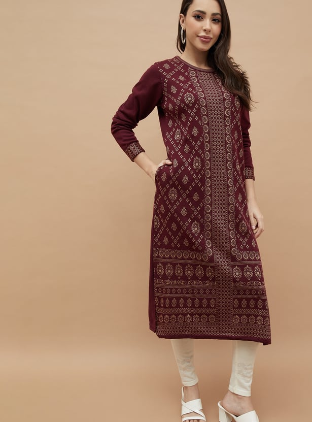 MELANGE Ethnic Motif Straight Winter Kurta