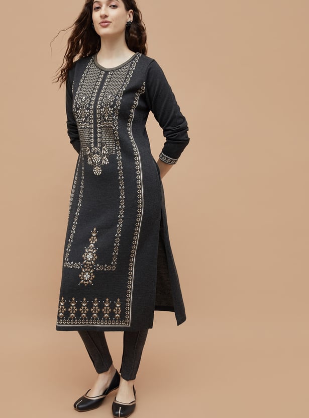 MELANGE Knitted Winter Straight Kurta