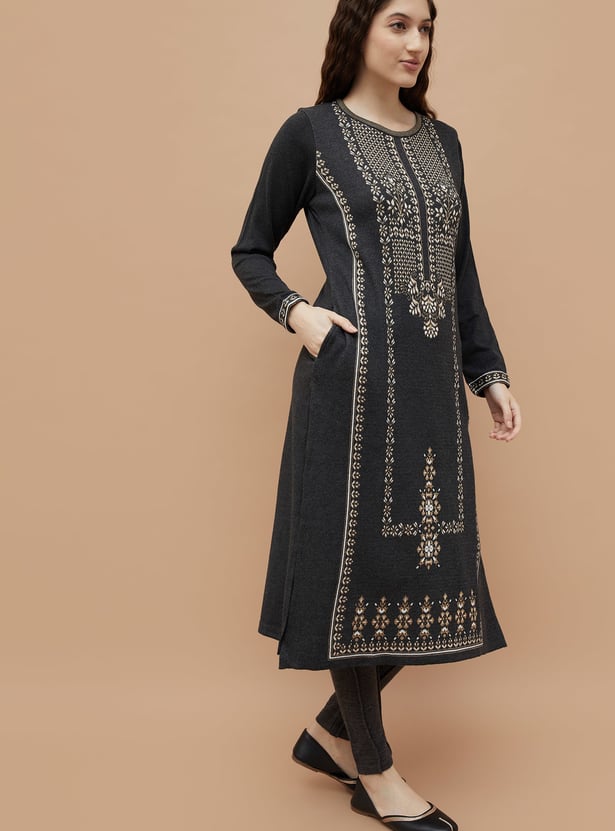 MELANGE Knitted Winter Straight Kurta