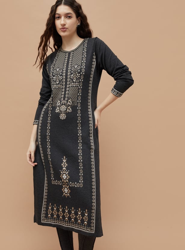 MELANGE Knitted Winter Straight Kurta