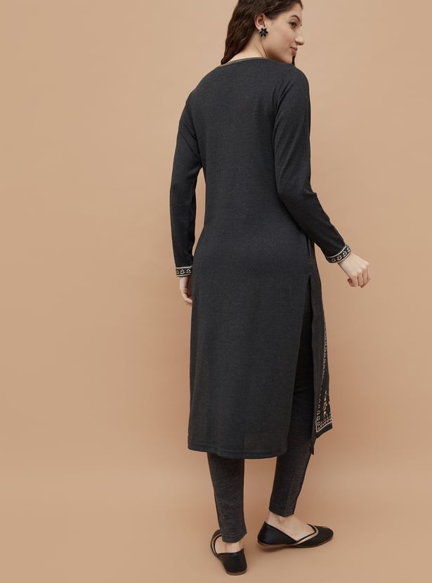 MELANGE Knitted Winter Straight Kurta