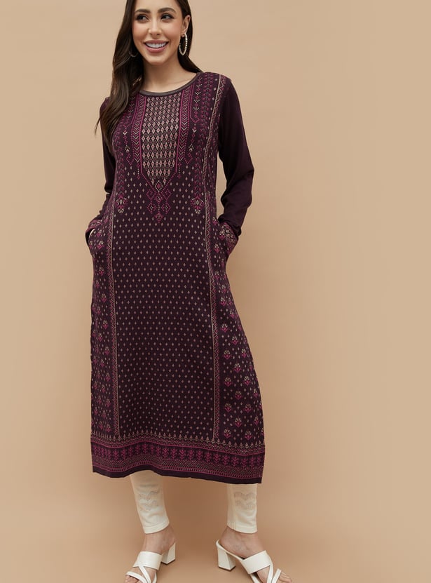 MELANGE Ethnic Motif Straight Winter Kurta