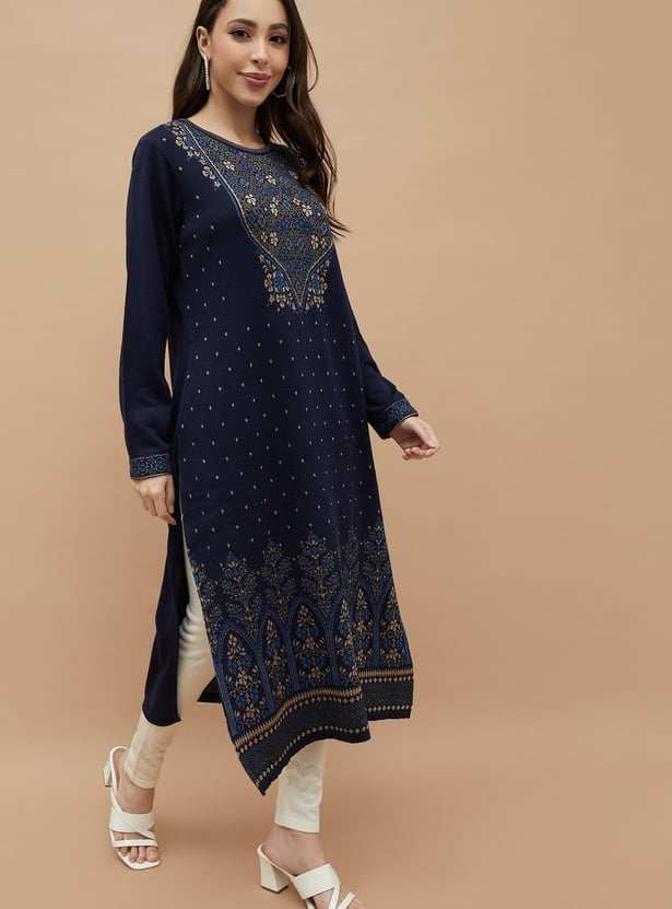 MELANGE Embroidered Straight Winter Kurta