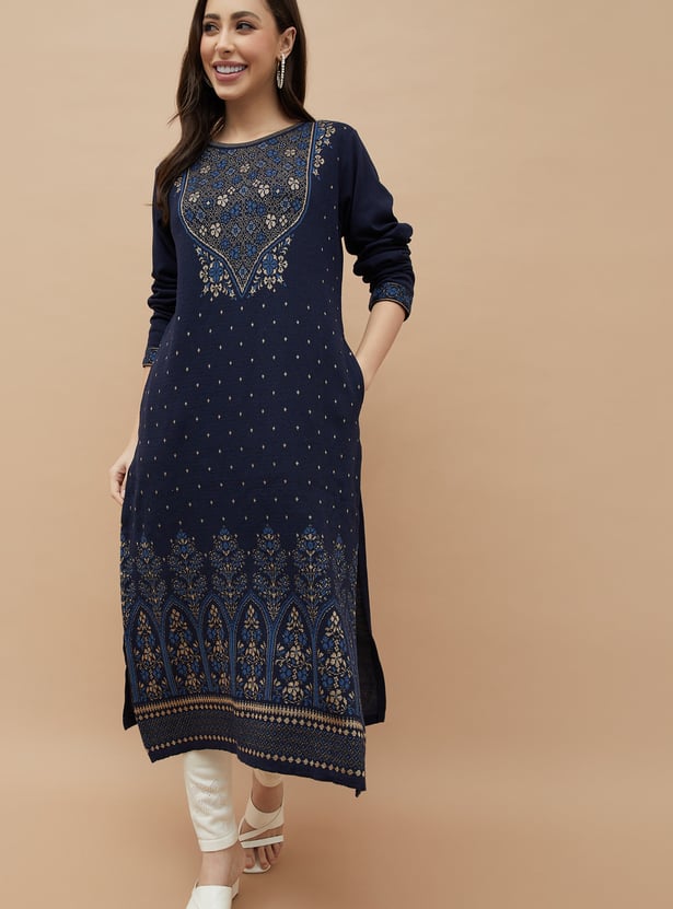 MELANGE Embroidered Straight Winter Kurta