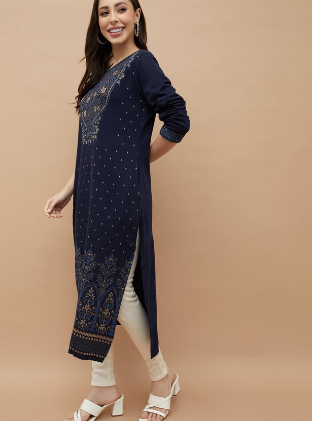 MELANGE Embroidered Straight Winter Kurta