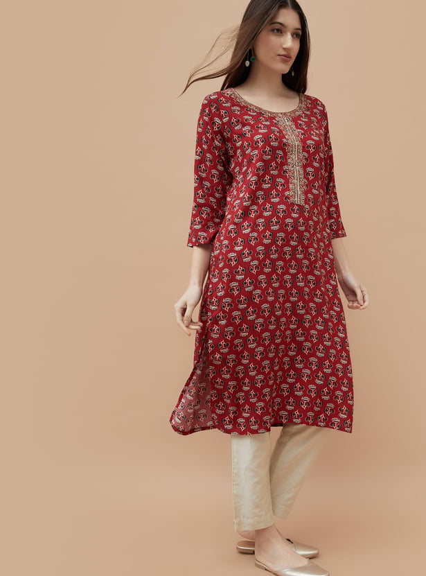 MELANGE Floral Print Straight Kurta