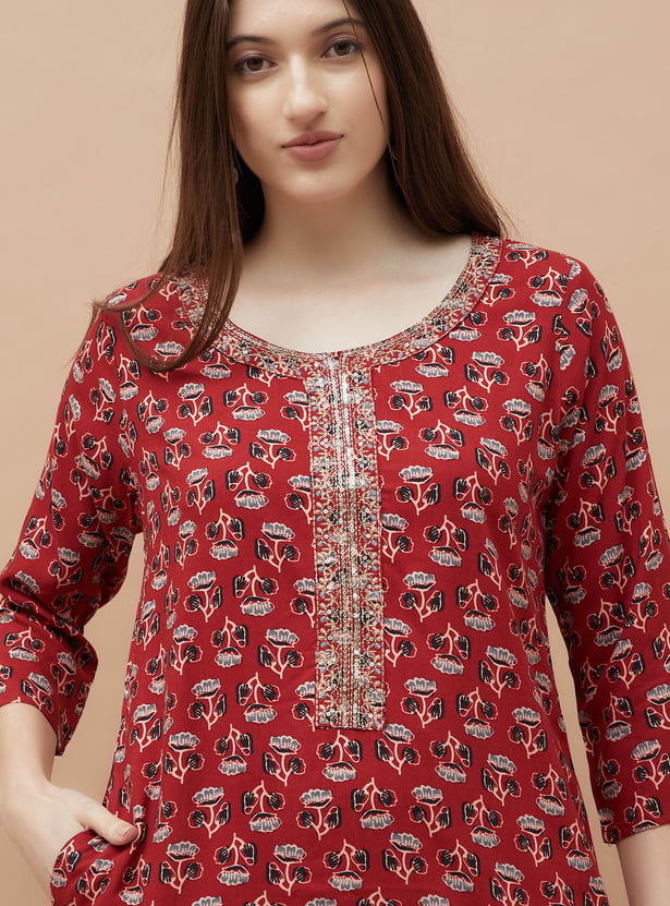 MELANGE Floral Print Straight Kurta