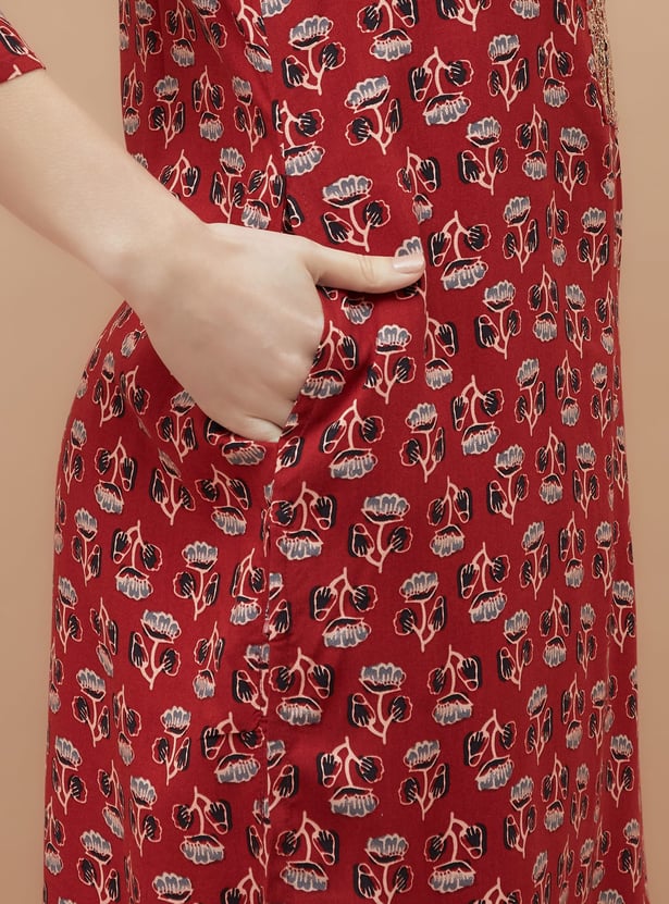 MELANGE Floral Print Straight Kurta