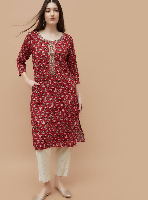 MELANGE Floral Print Straight Kurta