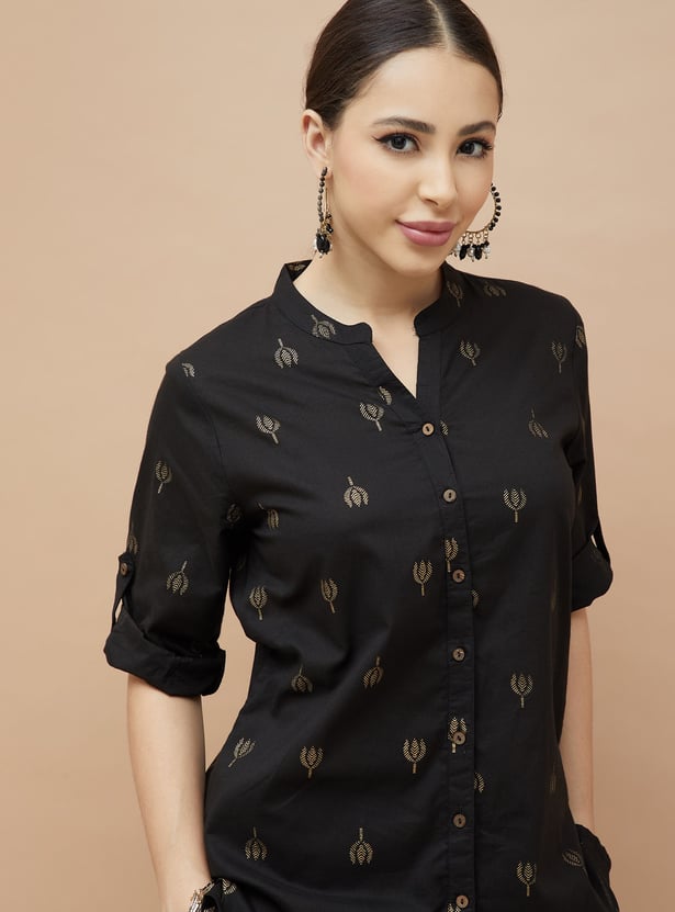 MELANGE Foil Print Straight Kurti