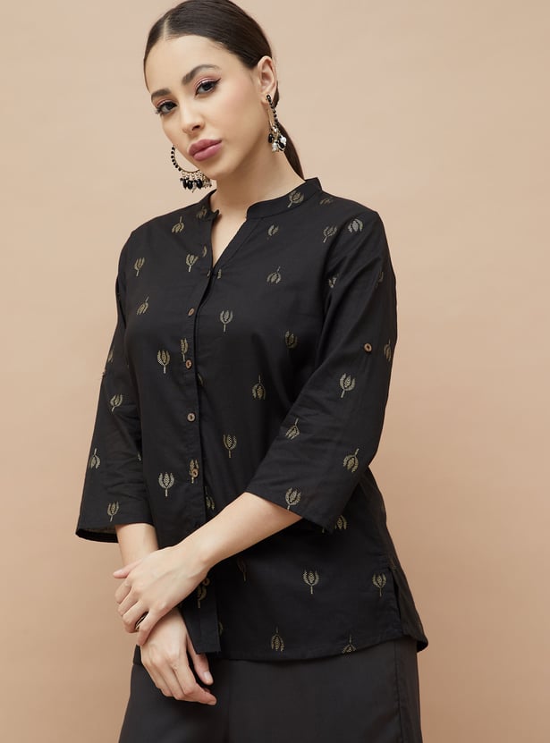 MELANGE Foil Print Straight Kurti