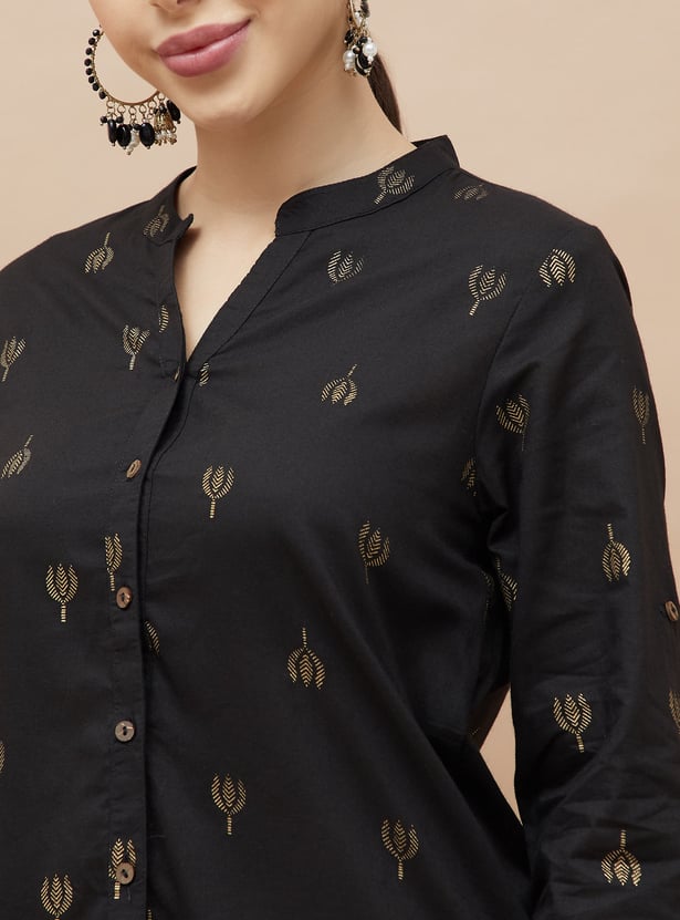 MELANGE Foil Print Straight Kurti