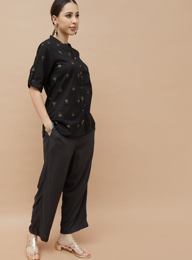 MELANGE Foil Print Straight Kurti