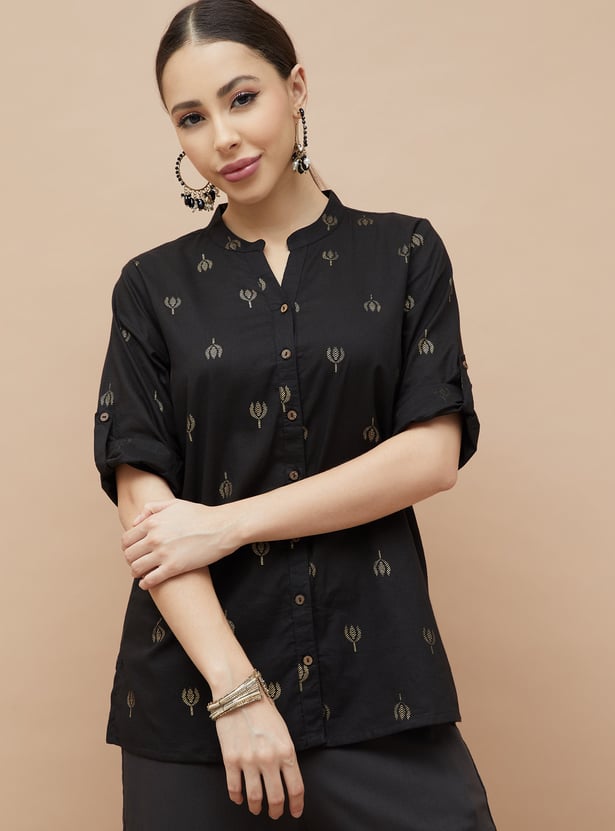 MELANGE Foil Print Straight Kurti