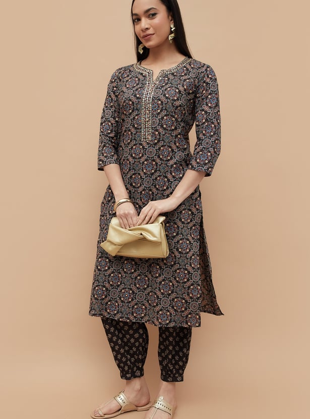 MELANGE Ethnic Motif Printed Straight Kurta Set
