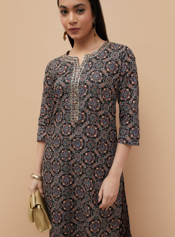 MELANGE Ethnic Motif Printed Straight Kurta Set