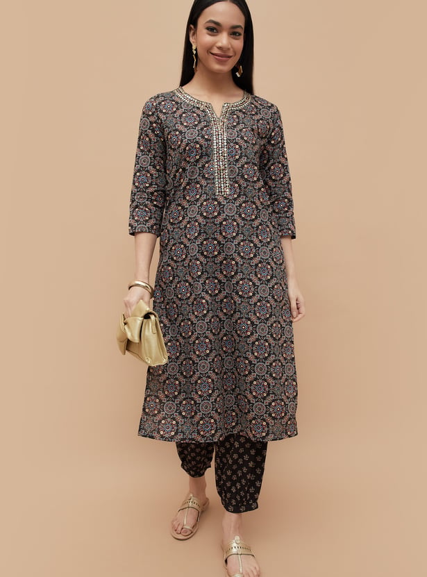 MELANGE Ethnic Motif Printed Straight Kurta Set