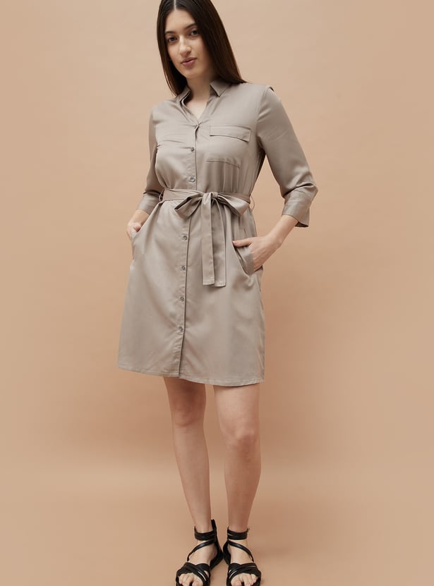 FAME FOREVER Solid Shirt Dress
