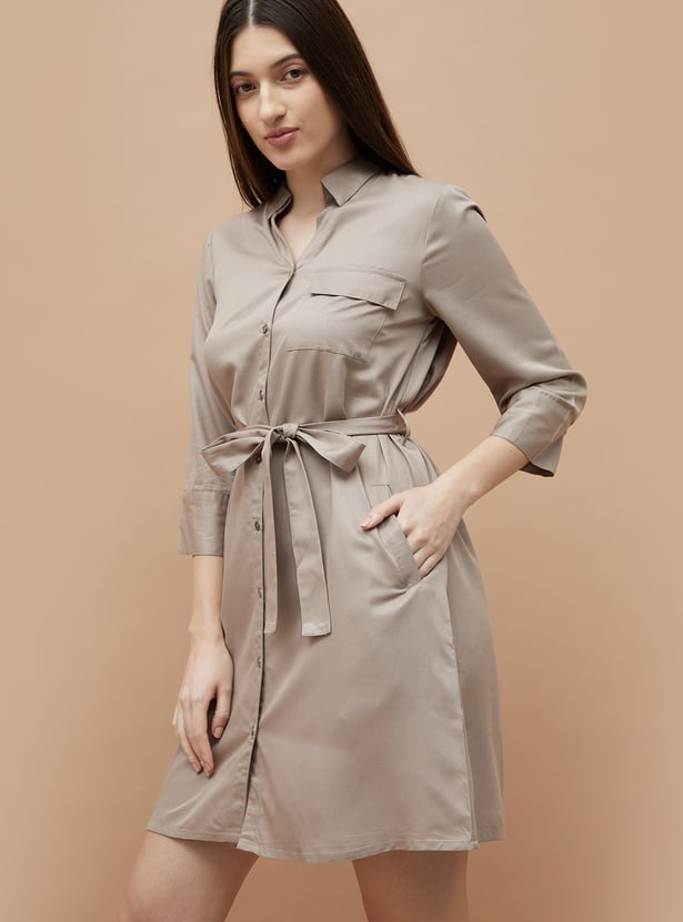 FAME FOREVER Solid Shirt Dress