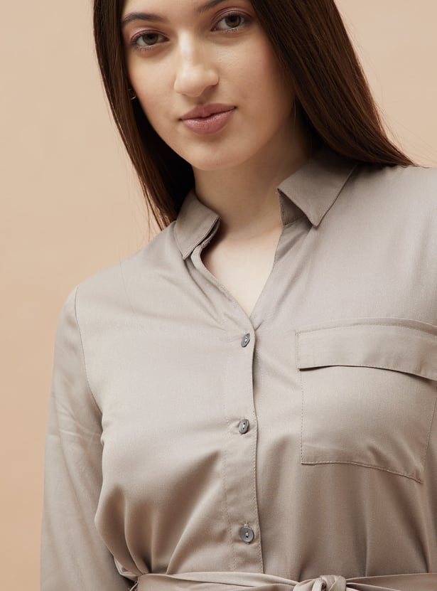 FAME FOREVER Solid Shirt Dress