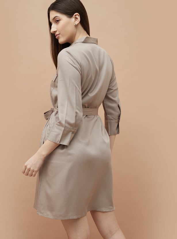 FAME FOREVER Solid Shirt Dress