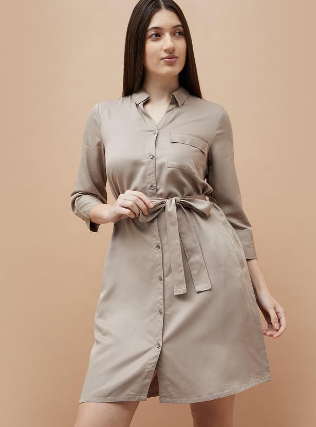 FAME FOREVER Solid Shirt Dress