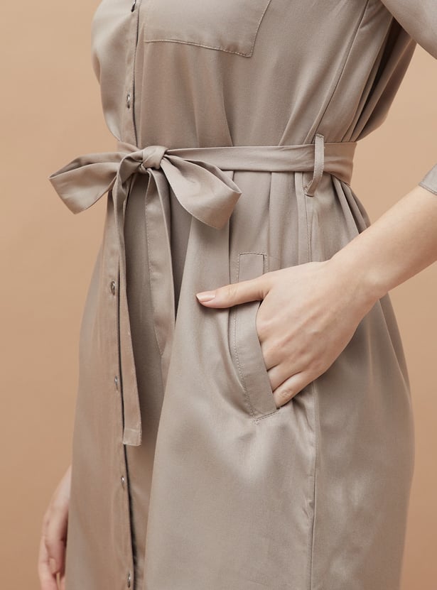 FAME FOREVER Solid Shirt Dress