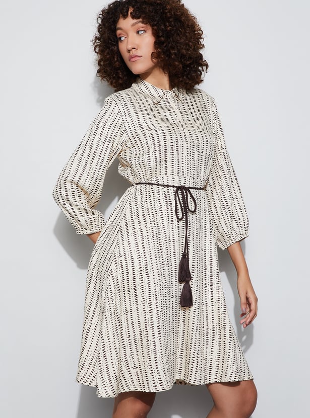FAME FOREVER Printed Shirt Dress with Waist Tie