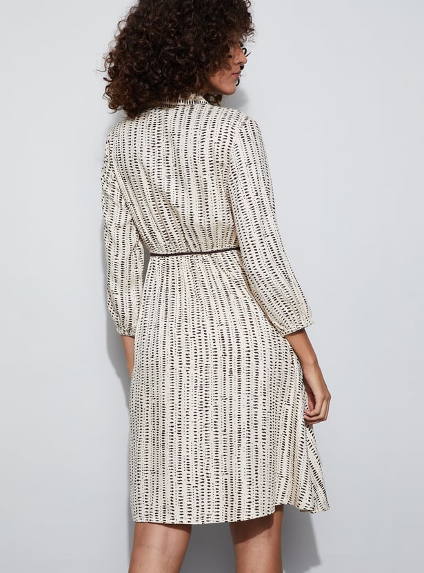 FAME FOREVER Printed Shirt Dress with Waist Tie