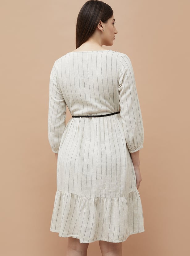 FAME FOREVER Solid Tie-Up A-Line Dress