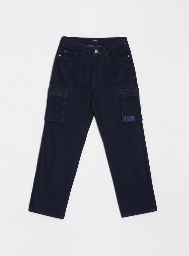 ALLEN SOLLY Boys Darkwashed Cargo Jeans